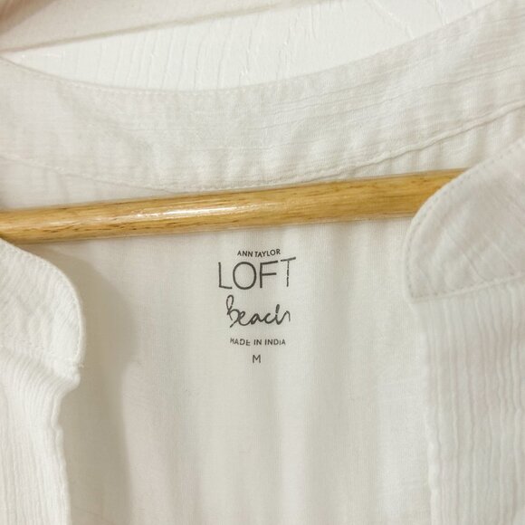 NWOT LOFT Beach White V-Neck Swimsuit Cover-Up Cotton Beach Dress Size Medium - Picture 4 of 7